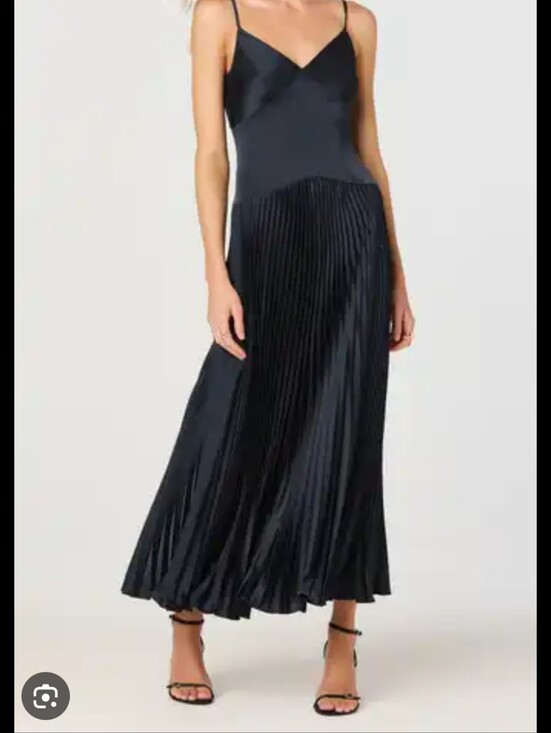 Astr Dresses & Skirts - Midnight Blue Pleated Satin Maxi Dress